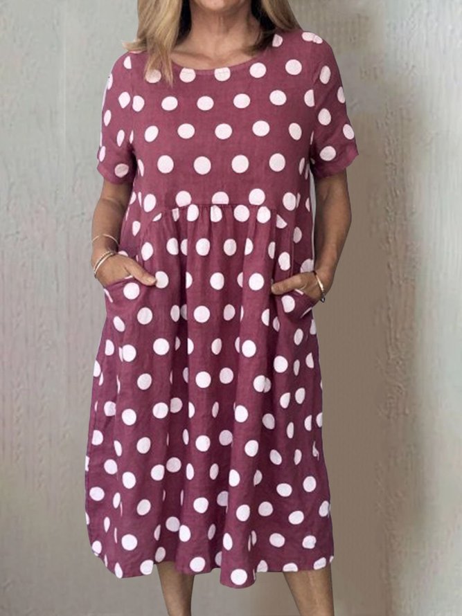 Women Polka Dots Pockets Casual Summer Women Dress