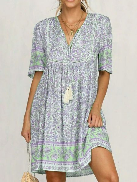 Summer Half Sleeve V-Neck Floral Dress
