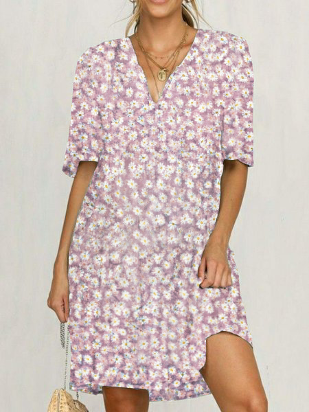 Women Plus size Daisy Short Sleeve Casual Floral Midi Dress