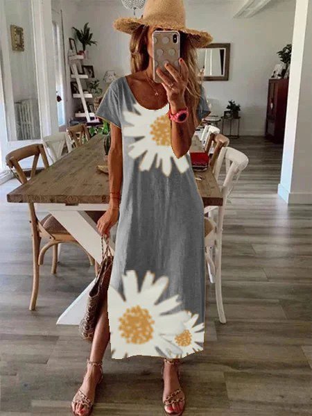 Women's Dress Casual Daisy Folwers Printed Dress