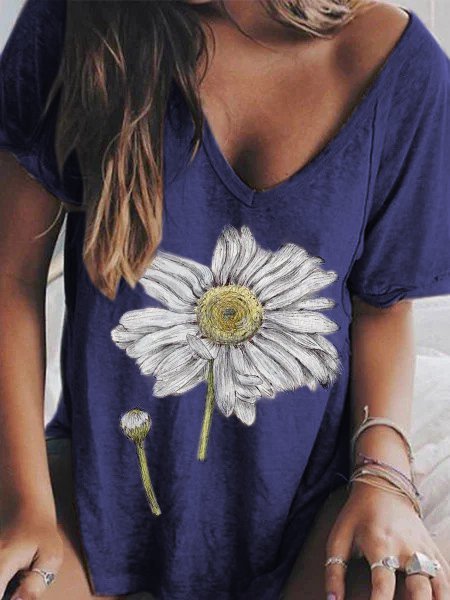 Casual Cotton-Blend Floral Top