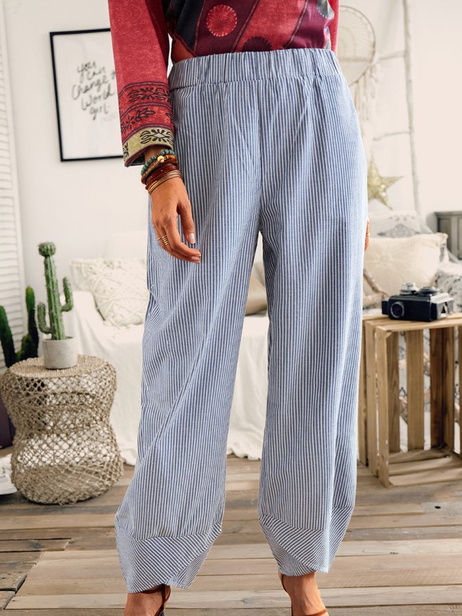 Striped Cotton-Blend Bottoms