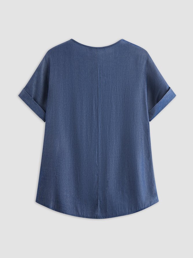 V Neck Short Sleeve Cotton-Blend T-shirt