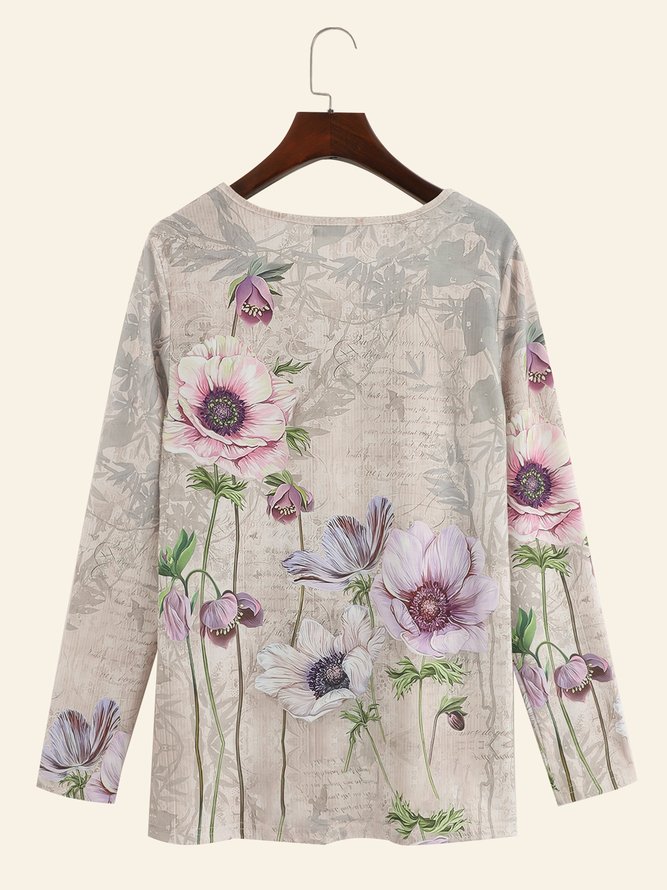 Floral Cotton-Blend 3/4Sleeve Casual Shirt & Top
