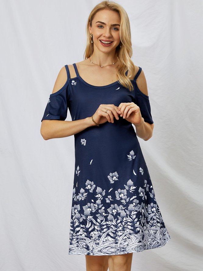 Hollow Out Floral Printed Casual Dress