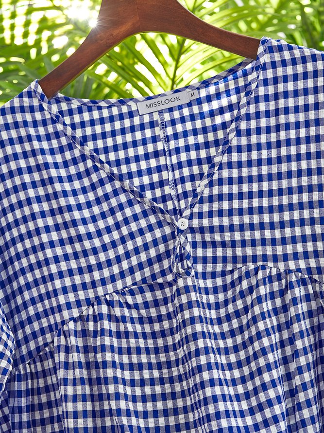 Casual V Neck 3/4 Sleeve Lattice Bat Sleeve Dress