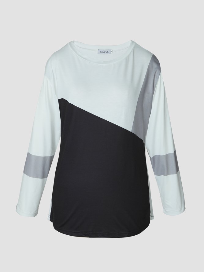 Women Casual Colorblock White And Black Long Sleeve Shirt & Top