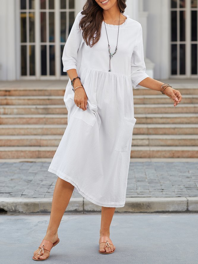 Plus Size Maxi Solid 3/4 Sleeve Dress