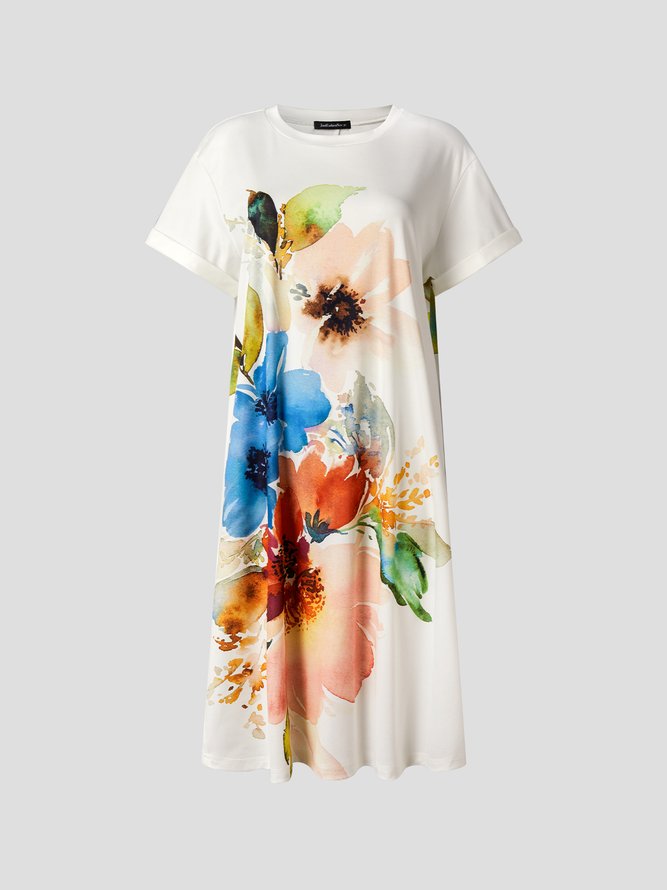 Simple Short Sleeve A-Line Printed Knitting Dress