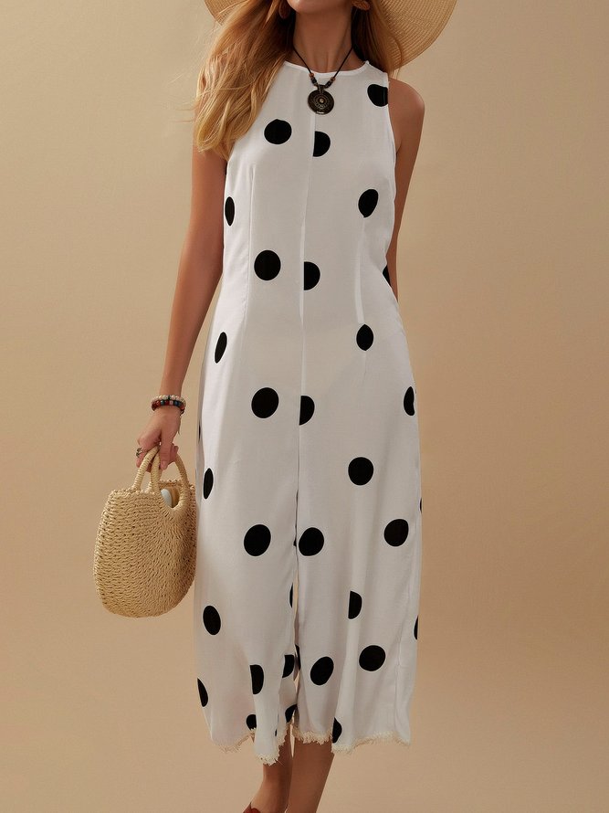 Polka Dots Midi Dress Summer Sleeveless Plus Size Jumpsuit
