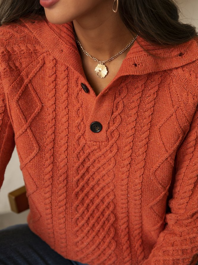Red Brown Casual Knitted Sweater