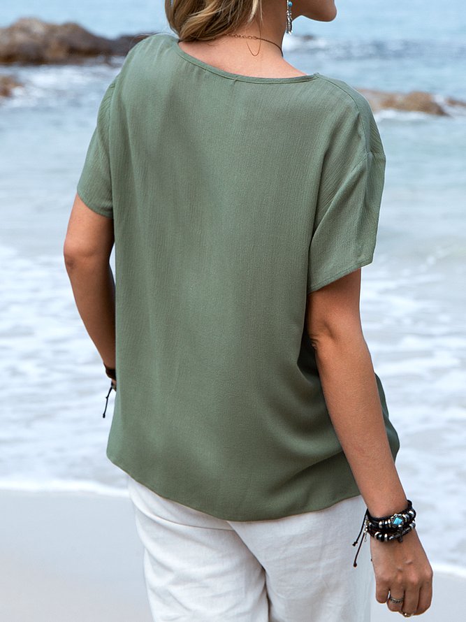Short Sleeve Casual Plain Top