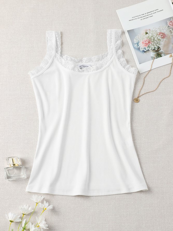 Square Neck Solid Cotton-Blend Sexy Tank & Cami Top