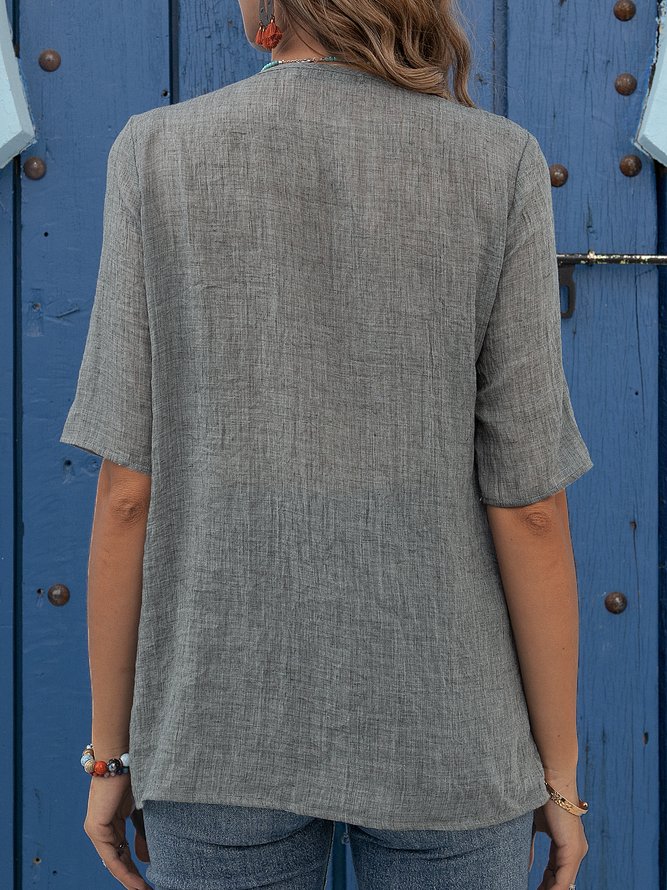 Casual Solid Cotton Asymmetrical Top