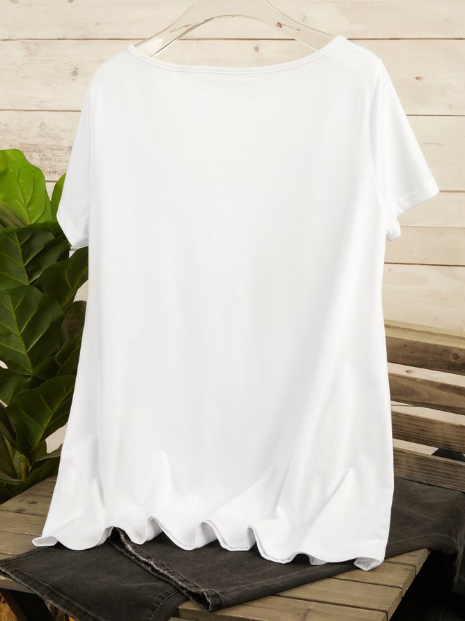 Casual V neck Plain Short Sleeve T-Shirt