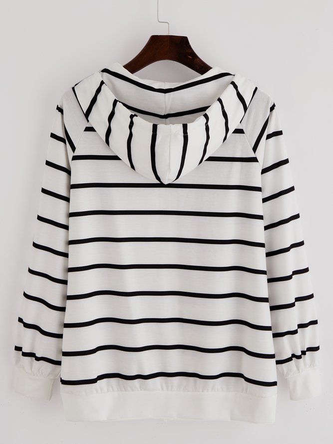 White Zipper Striped Long Sleeve Sweatshirts