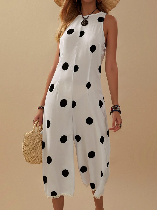 Polka Dots Midi Dress Summer Sleeveless Jumpsuits