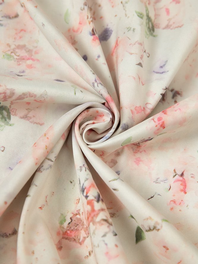 Plus Floral Print Flounce Sleeve Dress Cotton Elegant Weaving Dress