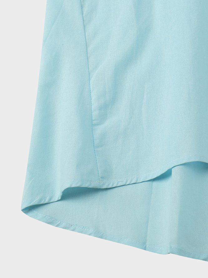 Women Loose Crew Neck Plain Summer Plus Size Three Quarter Sleeve Linen Tunic Top