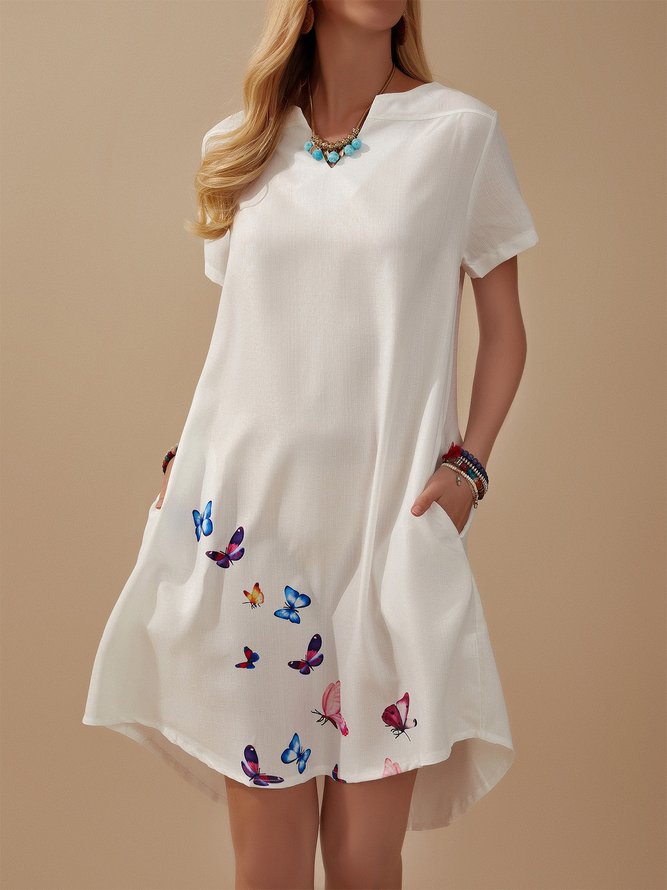 Butterfly Printed V-neck Casual Dress