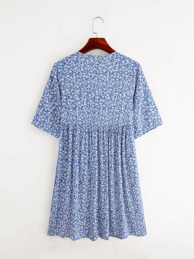 Floral V Neck Casual Dress