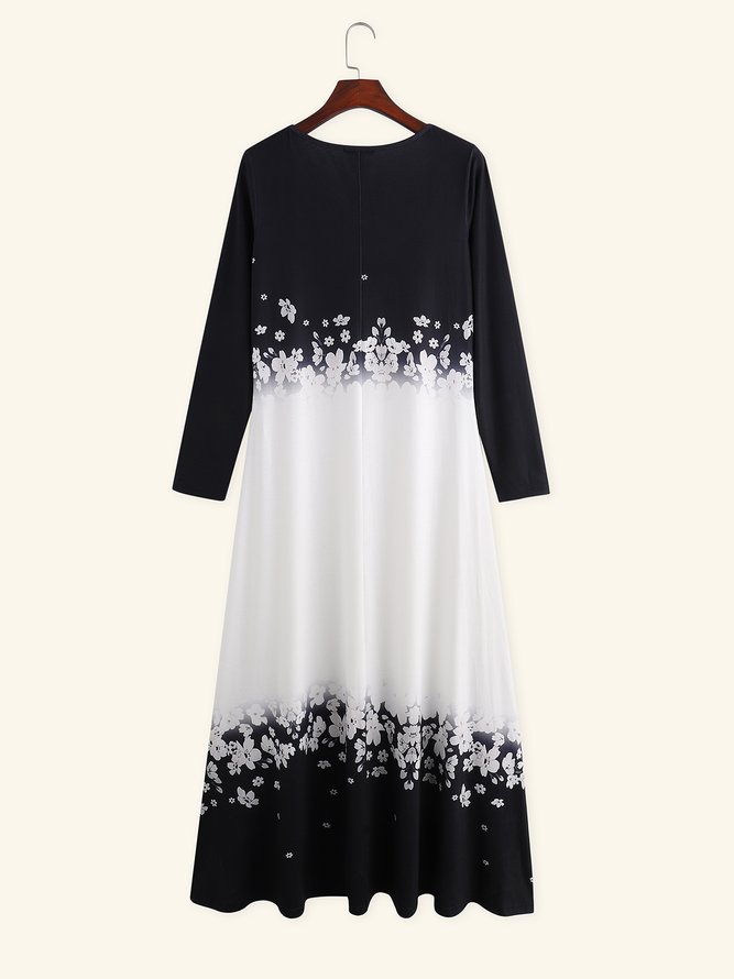 A-Line Holiday Floral-Print Long Sleeve Dresses