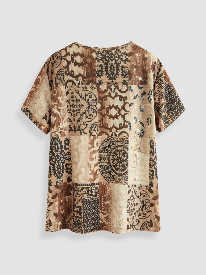 Tribal Casual Cotton Blends Crew Neck Casual T-shirt