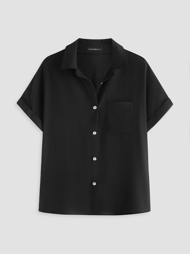 Solid Color Short Sleeve Casual Loose Shirt