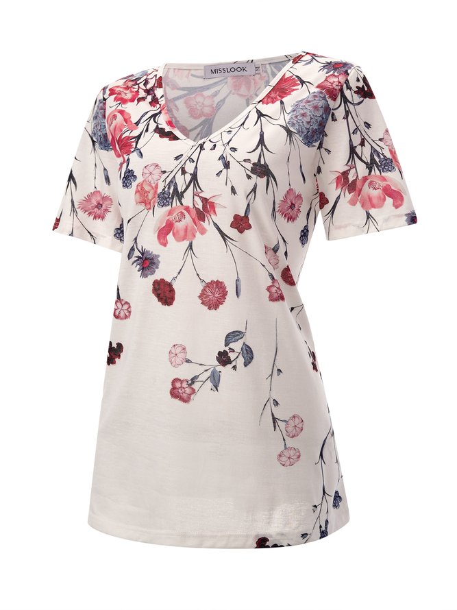 Floral Casual Short Sleeve Shift T-shirt