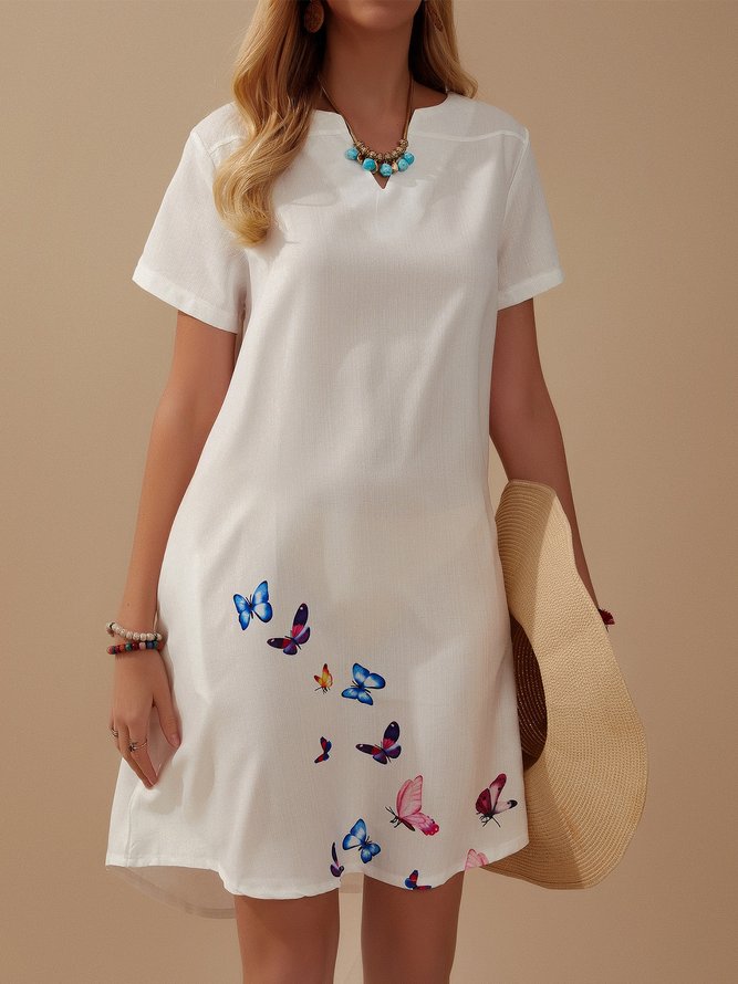 Butterfly Printed V-neck Casual Dress