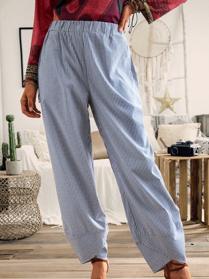 Striped Cotton-Blend Bottoms