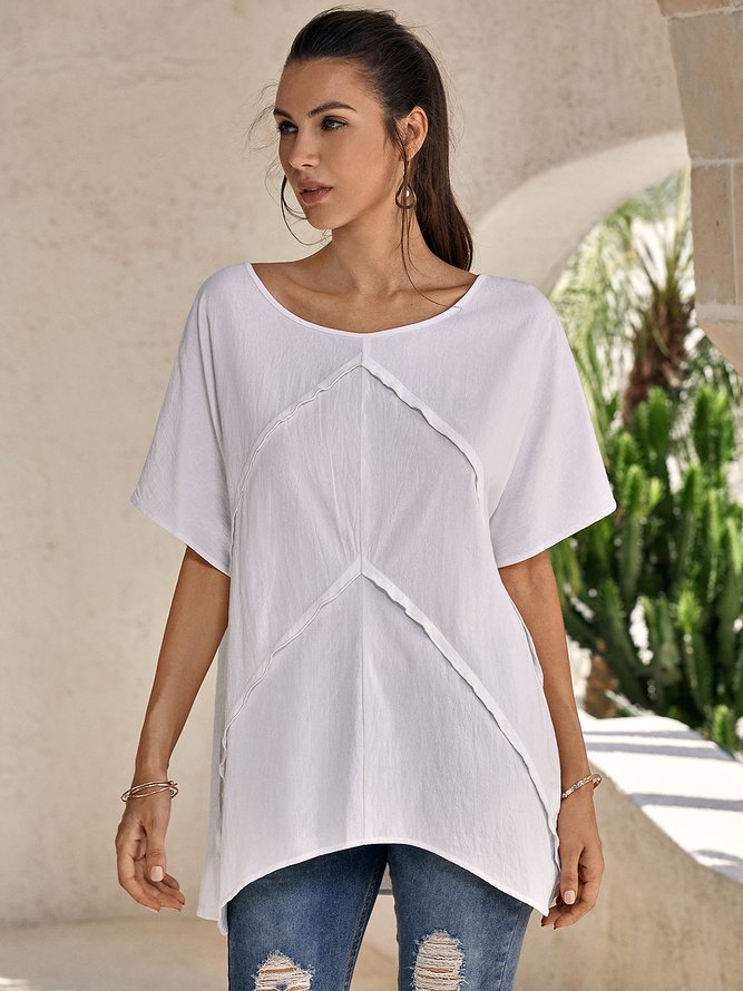 V Neck Linen Asymmetric Casual Shirt & Top