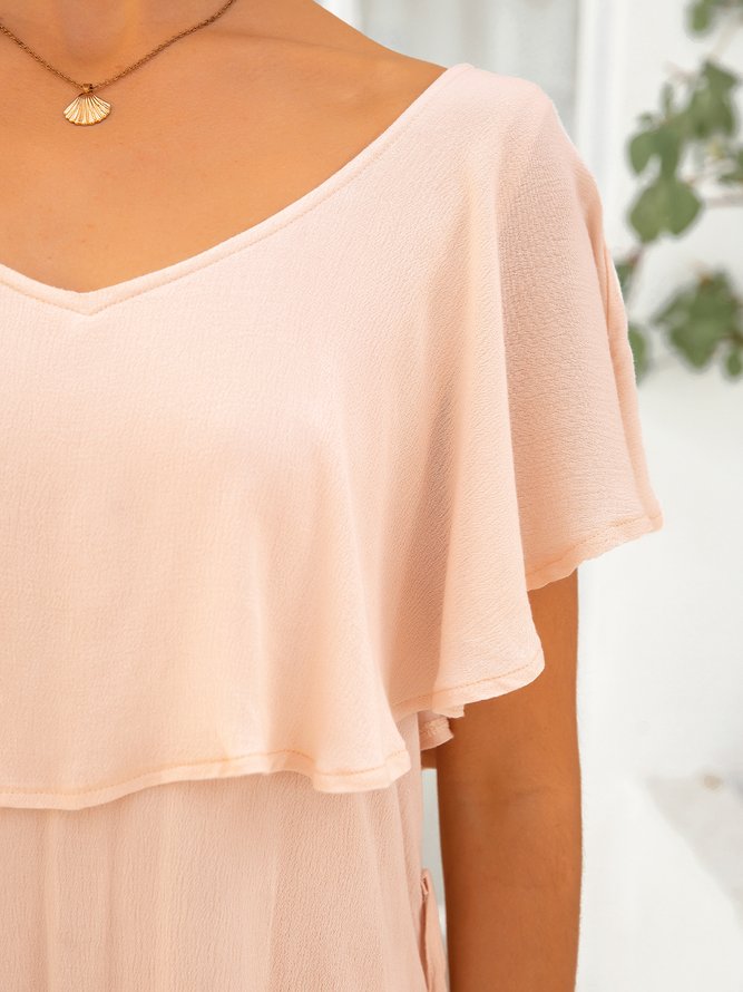 Polyester Fibre Frill Sleeve Sweet Weaving Dress