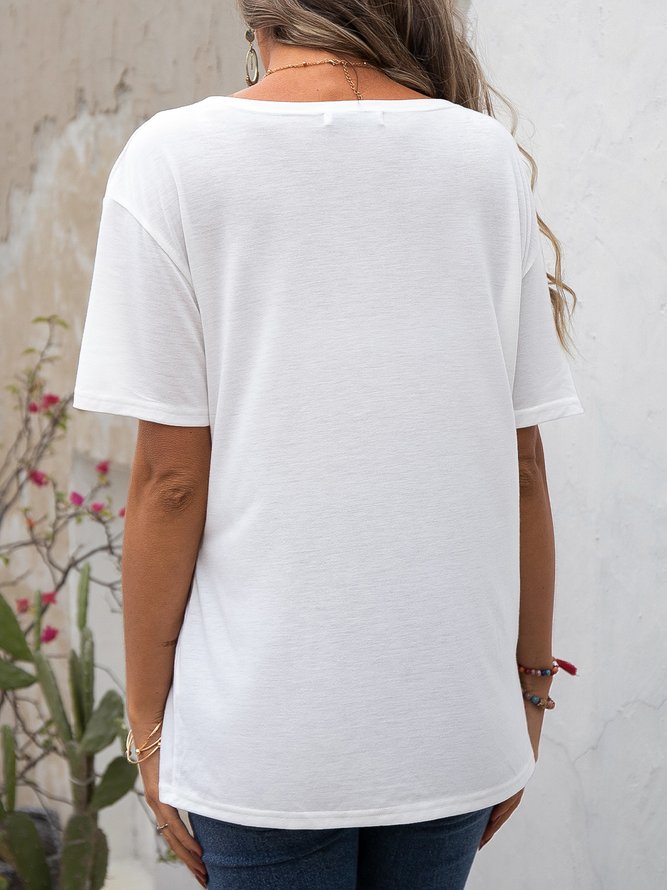 Casual Plain Short Sleeve Paneled T-shirt