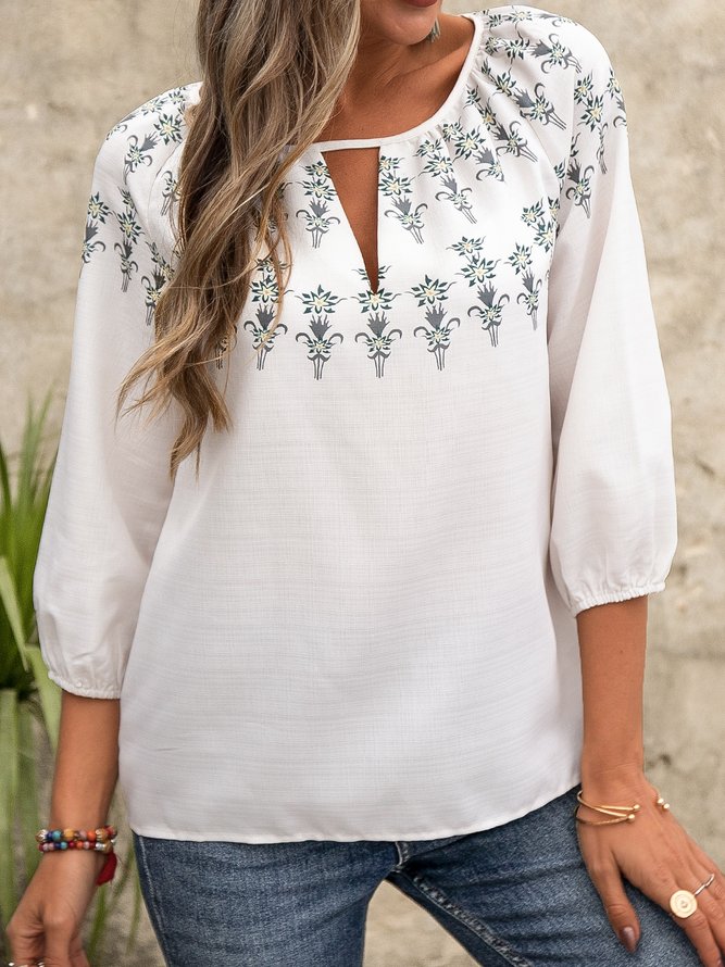 V Neck Cutout Tribal Pattern Top