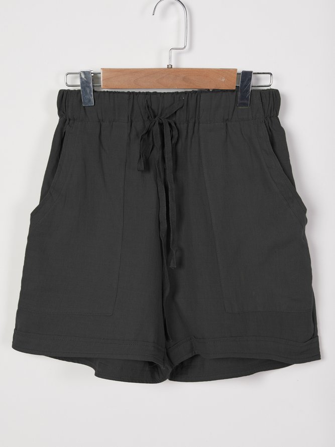 Pockets Plain Casual Shorts