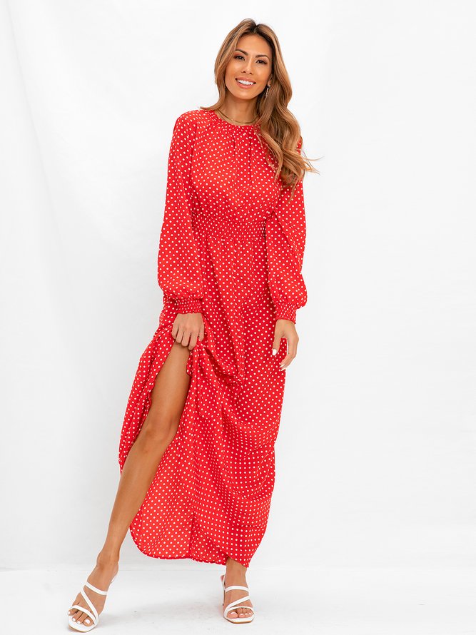 Red Polka Dots Vintage Women Dress