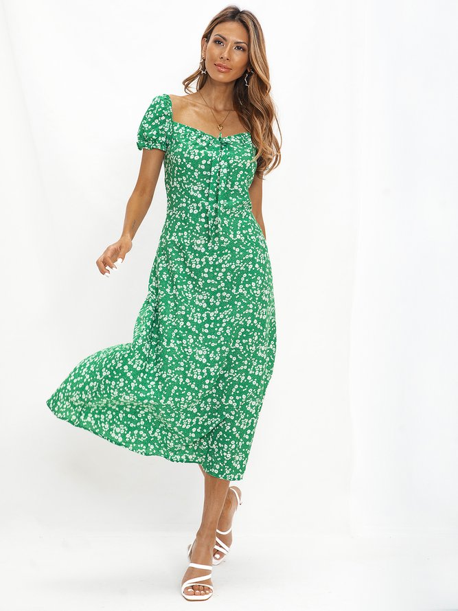 Green Tc Sweet Floral Weaving Dress