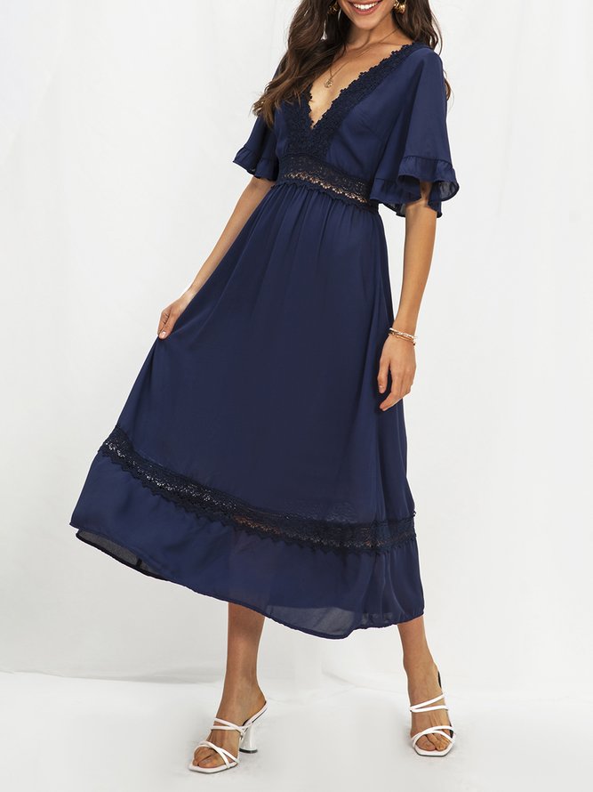 Short Sleeve Holiday Polyester Fibre Weaving Dress