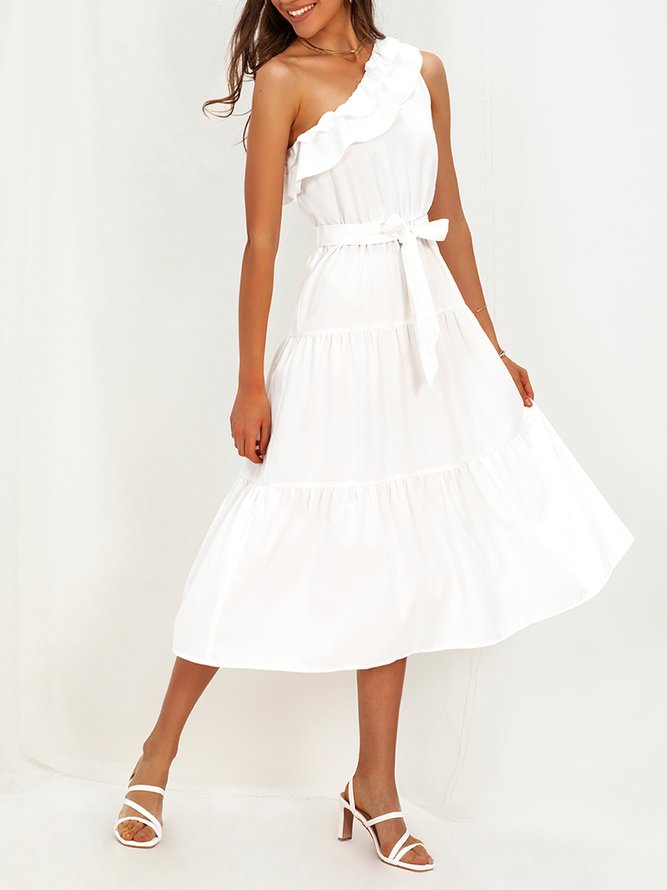 Polyester Fibre A-Line Cold Shoulder One Shoulder Weaving Dress