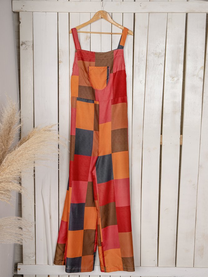 Geometric Cotton-Blend Sleeveless Spaghetti jumpsuit