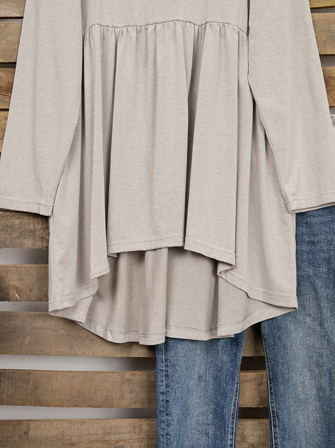 Loose Solid Color Casual Comfy Bady-doll Tops