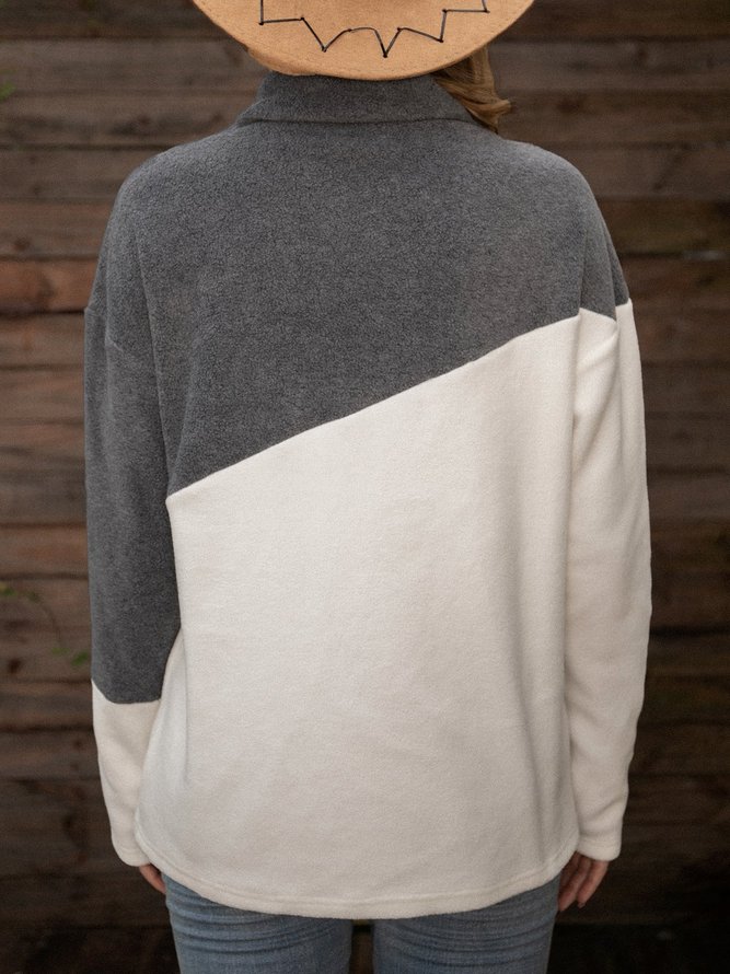 Turtleneck Fleece Long Sleeve Solid Shirts & Tops