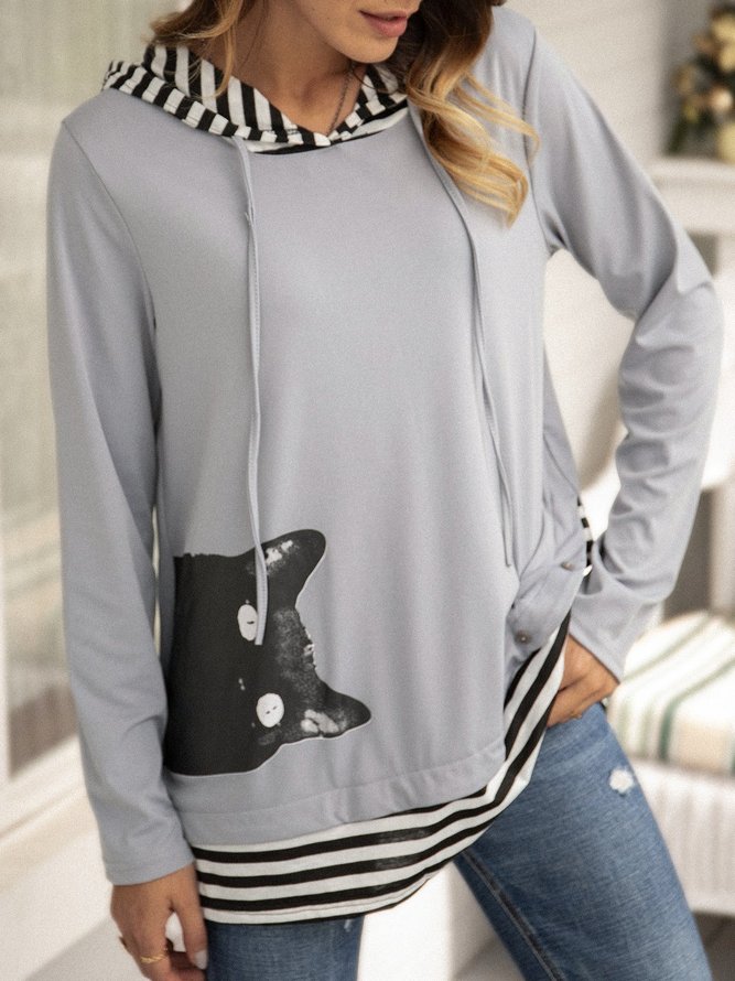 Cat Hoodie Long Sleeve Shirt blouse