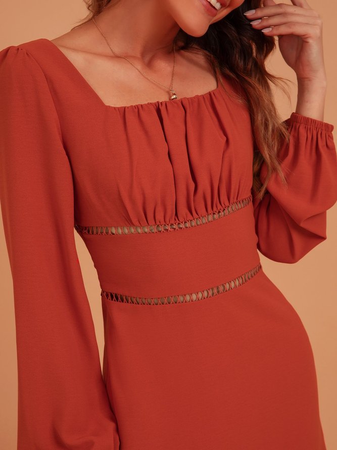 Red Cutout Long Sleeve Solid Tc Women Dress