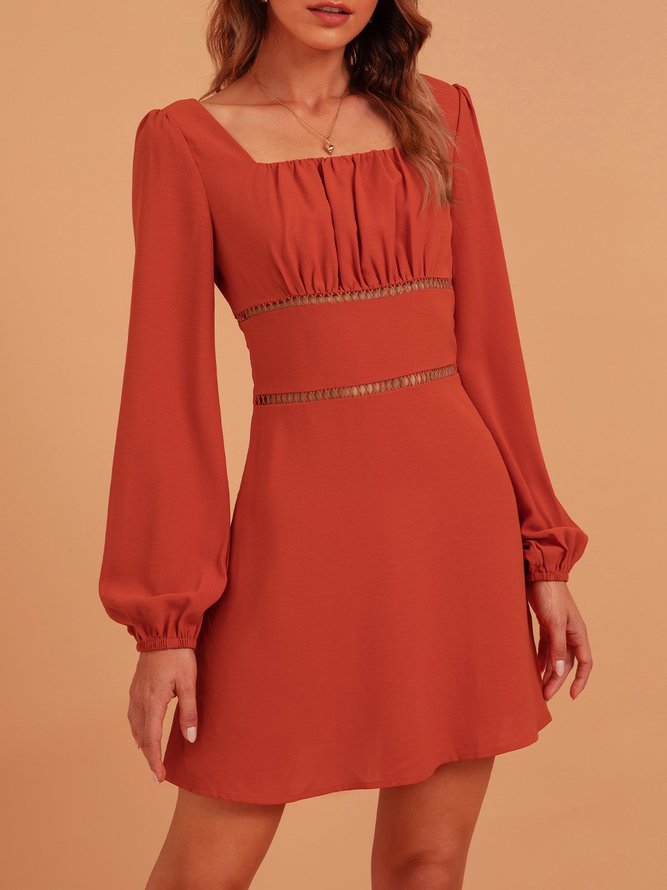 Red Cutout Long Sleeve Solid Tc Women Dress