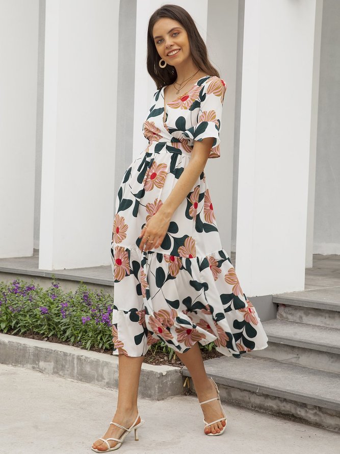 Floral Casual Short Sleeve Weaving Dress