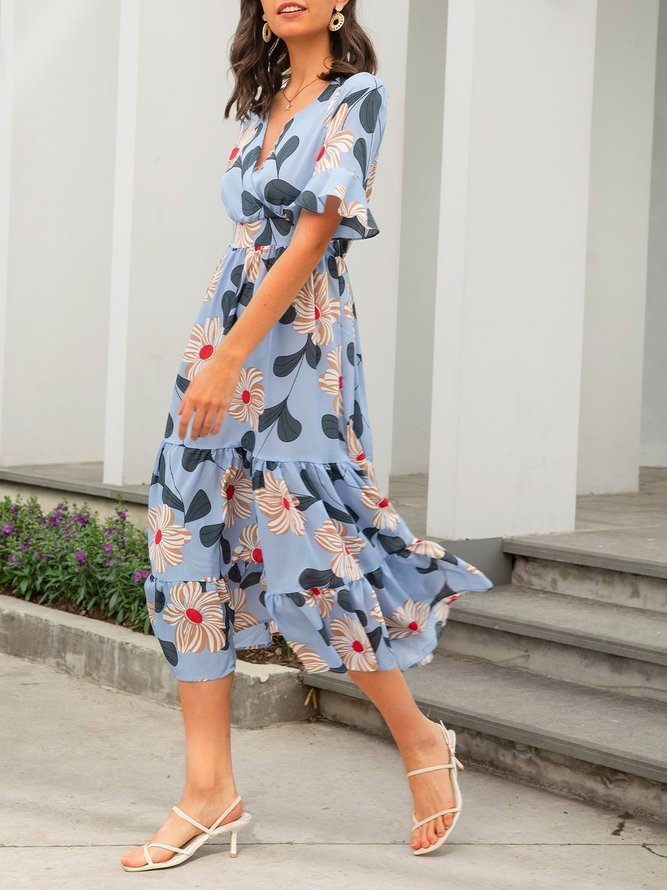 Floral Casual Short Sleeve Weaving Dress