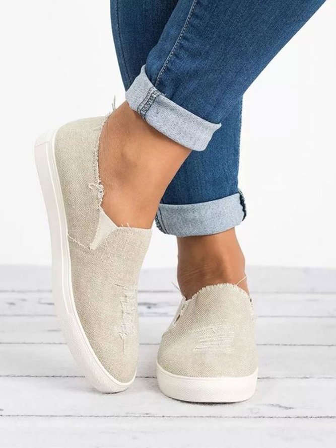 Plus Size Loafers Worn Hole Round Toe Slip-On Flat Shoes