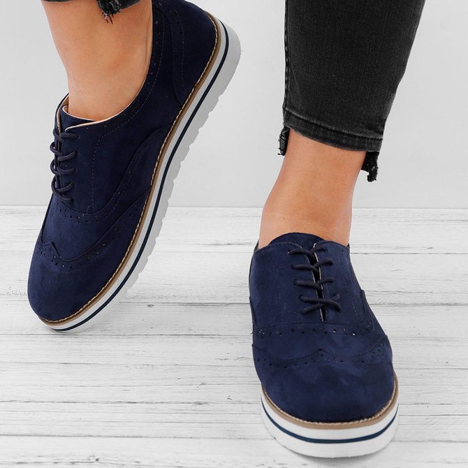 Roselinlin Women's Lace Up Perforated Oxfords Shoes Casual Shoes